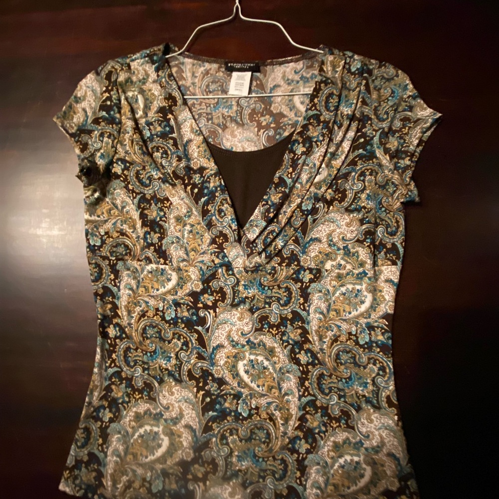 Perseption Concept Women's Brown and Paisley Print Top, size small